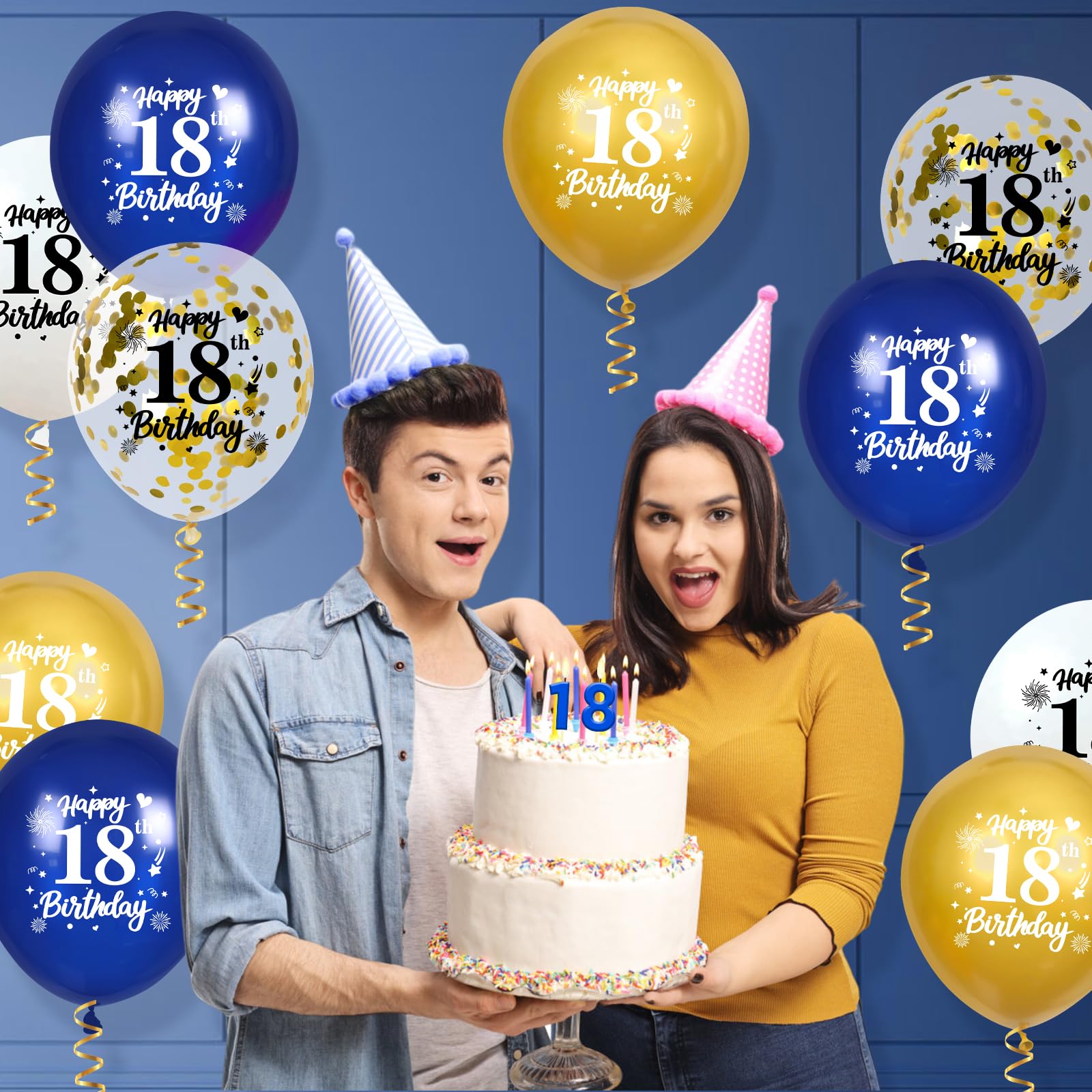 Amazon.com: Blue Gold 18th Birthday Balloons 24Pcs Navy Blue White